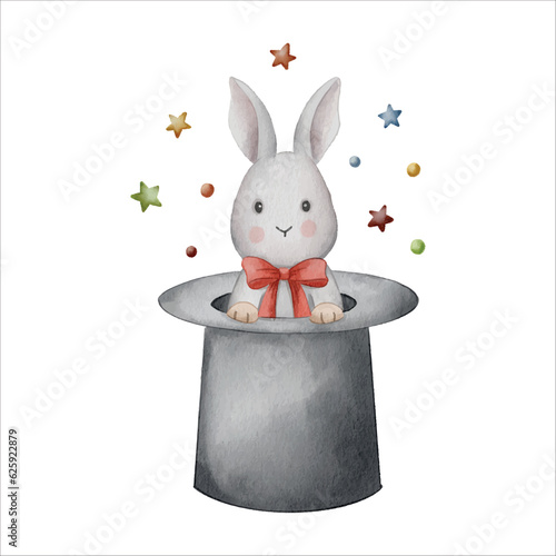 cute rabbit or bunny circus animal watercolor illustration clipart 