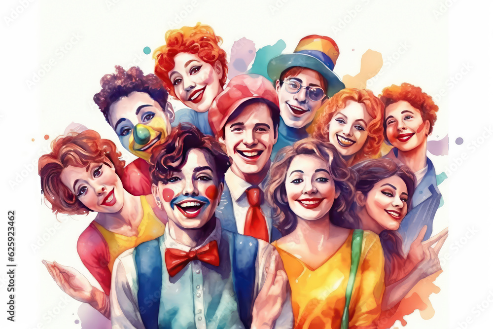 happy entertainment man and woman in watercolor art, labor day banner, copy space, isolated background happy entertainment man and woman in watercolor art, labor day banner, copy space, isolated background