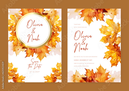 set of wedding invitation card template with rose flowers and leaves decoration