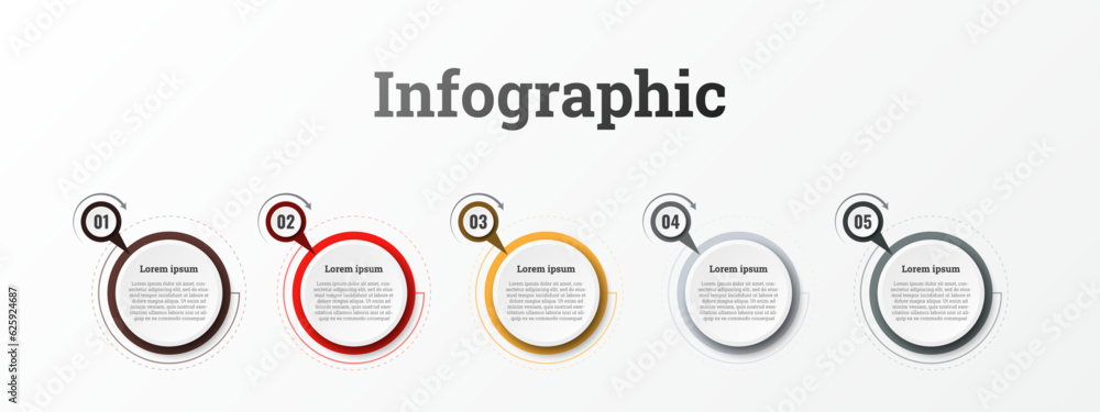 Infographic that reports about the workflow in each step with a total of 5 topics. Infographic that reports about the workflow in each step with a total of 5 topics.