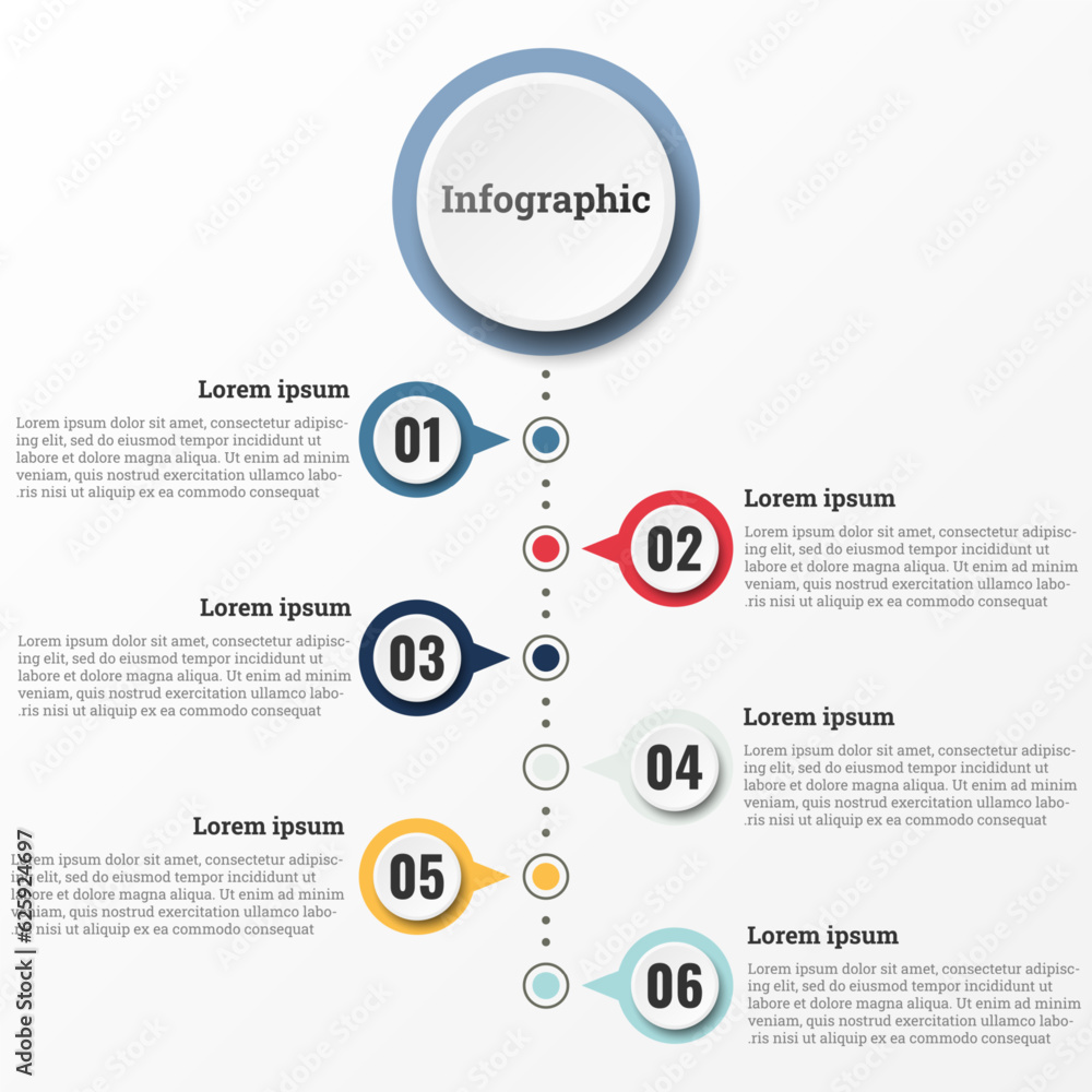 Infographic that reports about the workflow in each step with a total of 6 topics. Infographic that reports about the workflow in each step with a total of 6 topics.