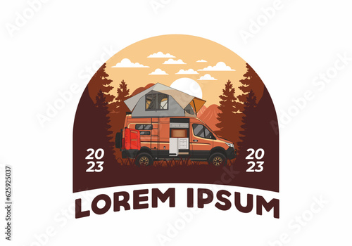 Large van with roof tent illustration design