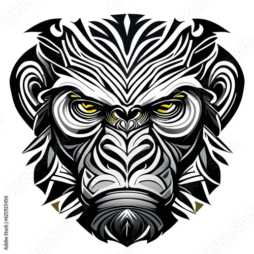 Gorilla head vector tribal tattoo black and white