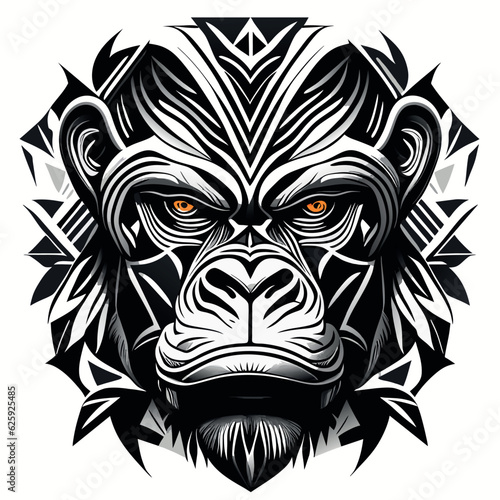 Gorilla head vector tribal tattoo black and white