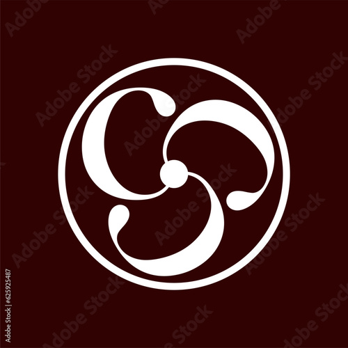 Initial letter C, C3, 3C or CCC logo template with vintage japanese kamon illustration in flat design monogram symbol