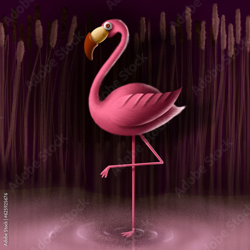 3d cute toy flamingo, bird character illustration