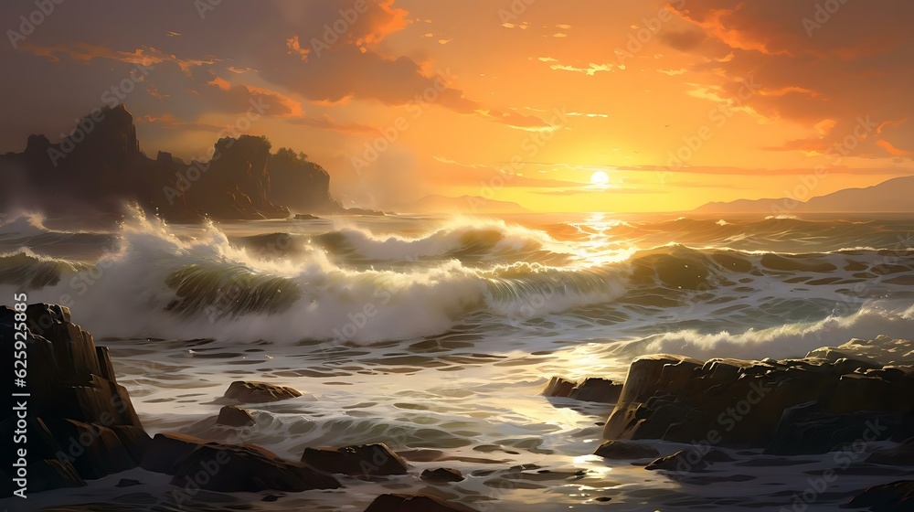 Obraz premium waves crashing on rocks