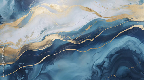 Luxury wallpaper. Blue marble and gold abstract background texture, Watercolor abstract background, 3D painted artificial marbled surface, Generated AI.