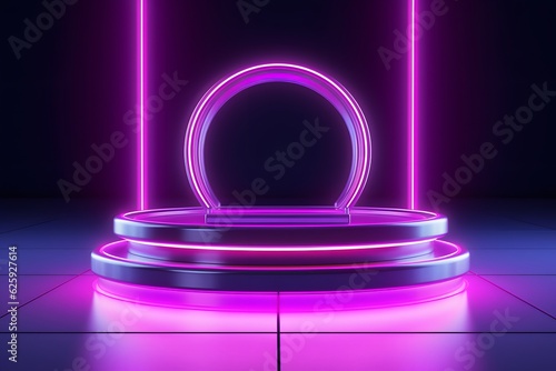 Neon pedestal podium set. Minimal scene for product display presentation.