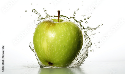 Green apple with water splash. Created using generative AI tools