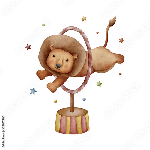 cute lion circus animal watercolor illustration clipart 