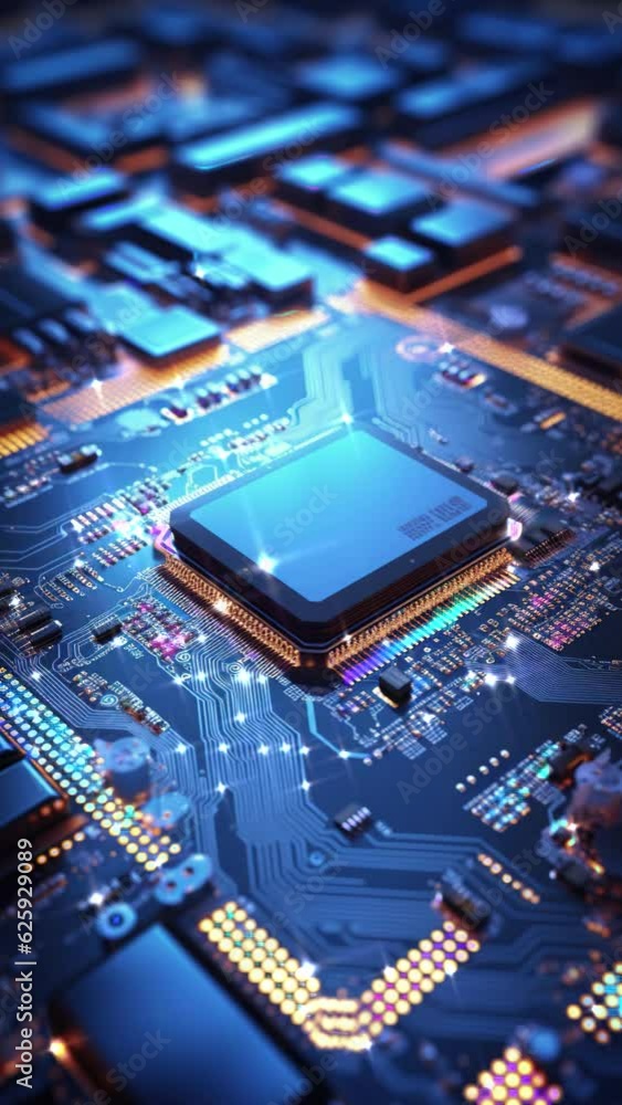 A animated circuit board background. Computer motherboard, cpu, chips, transistor, circuit board loop, for mobile. Vertical video A animated circuit board background. Computer motherboard, cpu, chips, transistor, circuit board loop, for mobile. Vertical video