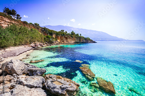 Kefalonia, Greece. Pessada Beach, beautiful Ionian Islands.