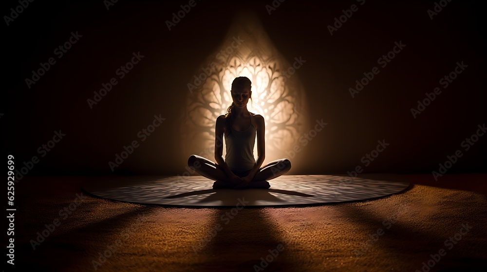 Sacral chakra concept. girl busy in meditating Svadhishthana. - obrazy, fototapety, plakaty 