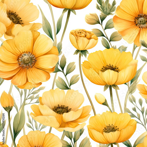 yellow flowers seamless patterns  watercolor picture of flowers  floral