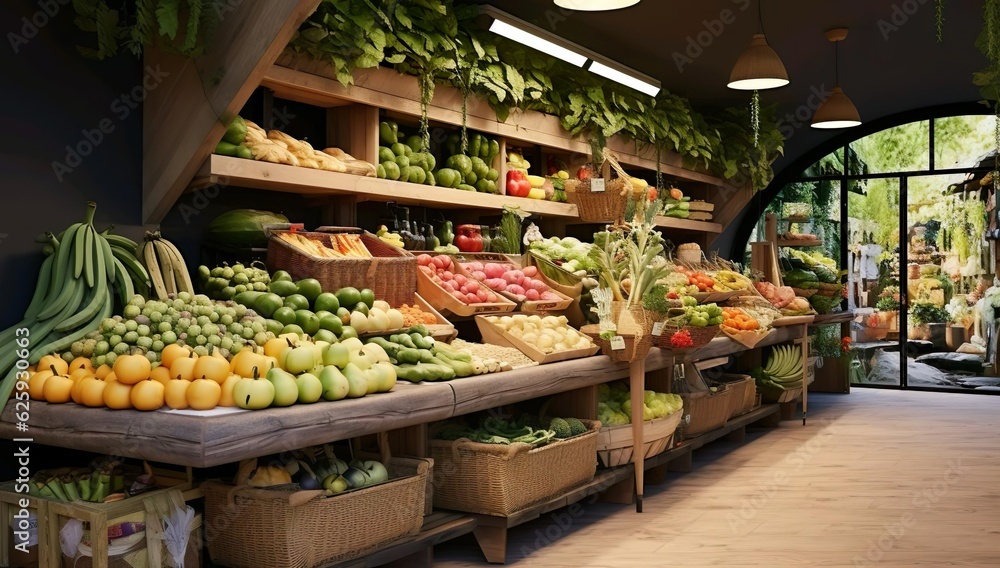 Image of fruits and vegetables displayed in shopping mall