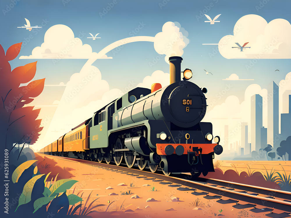 Railway, wide view, natural background, rail, sunlight for landing page, website, illustration with ai generative