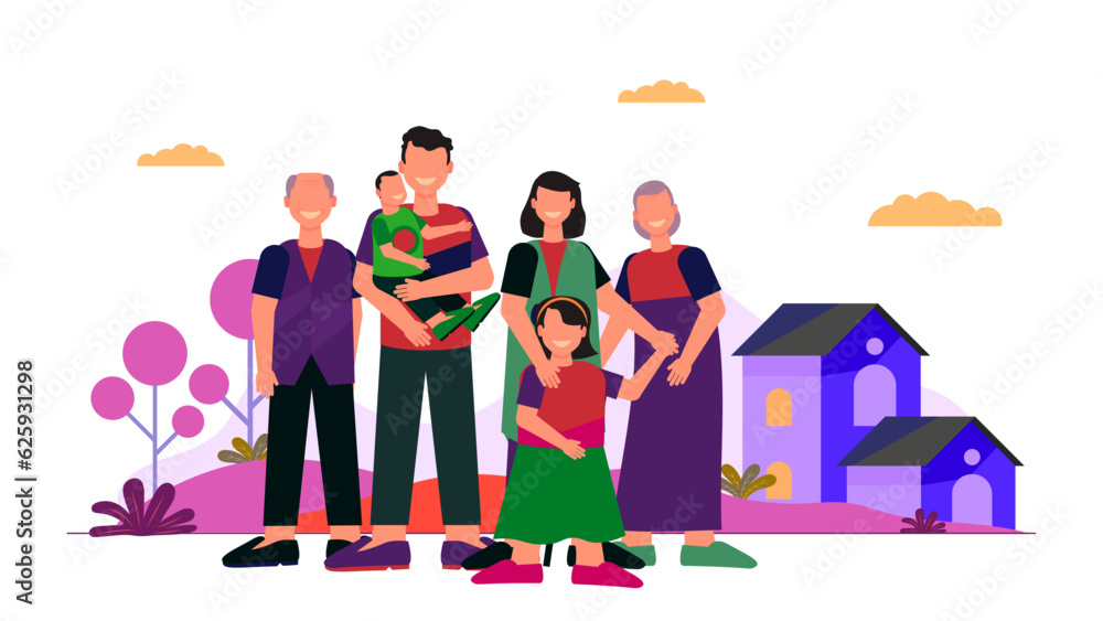 vector happy family parents and children cartoon characters smiling people posing for group photo