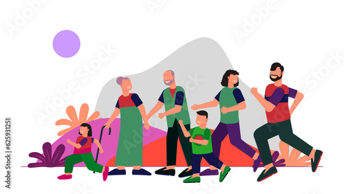 Vector big family. mother father kids and grandparents happy characters smiling faces