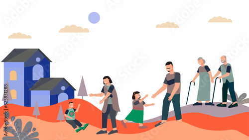 vector big family standing illustration
