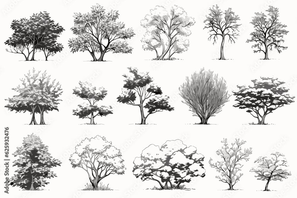 set of trees silhouettes set of trees silhouettes