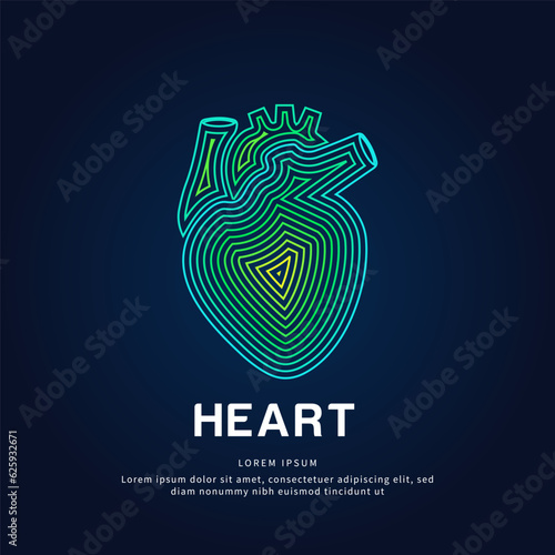 Human heart medical structure. simple line art heart Vector logotype illustration on dark background. Cardiology logo vector template suitable for organization, company, or community. EPS 10