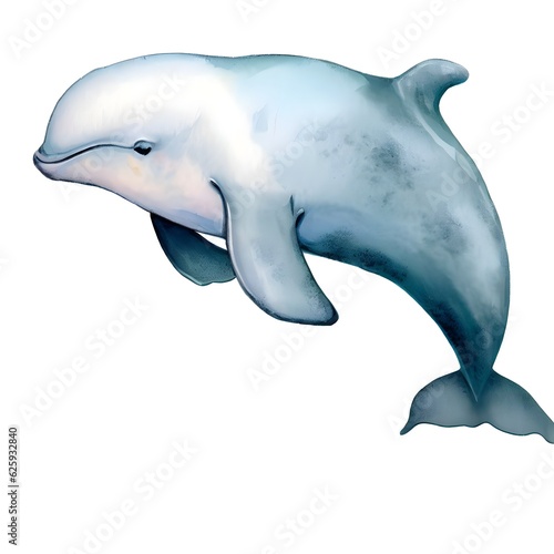 Leinwand Poster beluga whale jumping out of water watercolor illustration isolated on white back