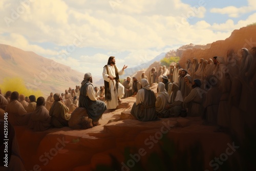 Jesus preaching to his followers photo