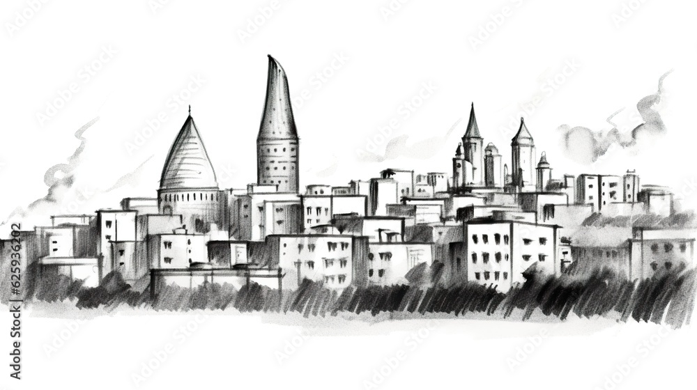 Azerbaijan - Baku sketch hand drawn (ai)
