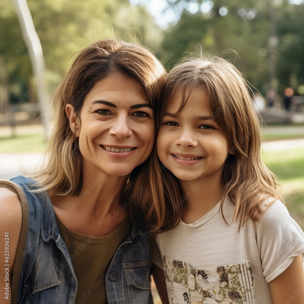 Obraz premium mother and daughter at a park on beautiful summer day - generative ai