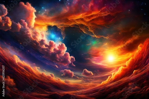Canvastavla A mind altering hallucinogenic sunrise seen in a multidimensional dreamlike realm,## and visually stimulating ## transcendent rising quasars and nebulas in the sky