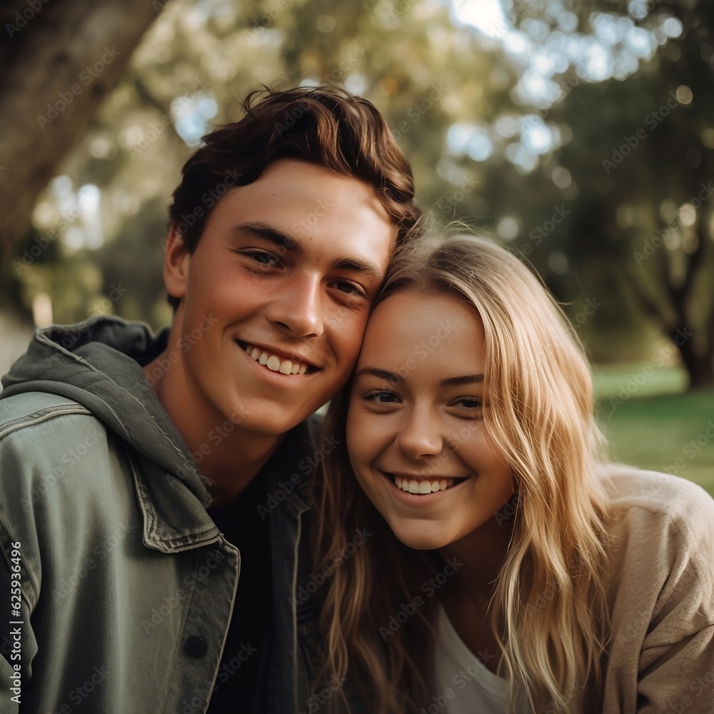 Obraz premium beautiful young couple at the park - generative ai