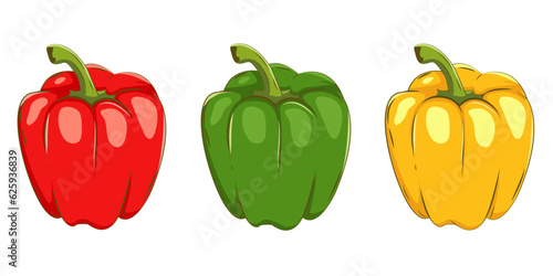 Different colors of peppers: green, red and yellow. Vector illustration EPS10.