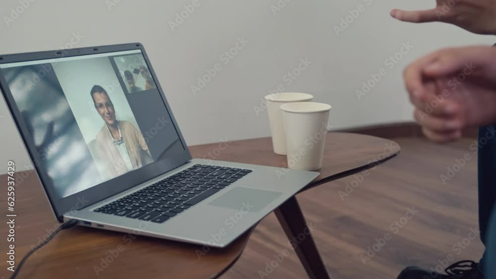 Medium shot view of psychologist having online therapy session with teenagers on laptop Medium shot view of psychologist having online therapy session with teenagers on laptop