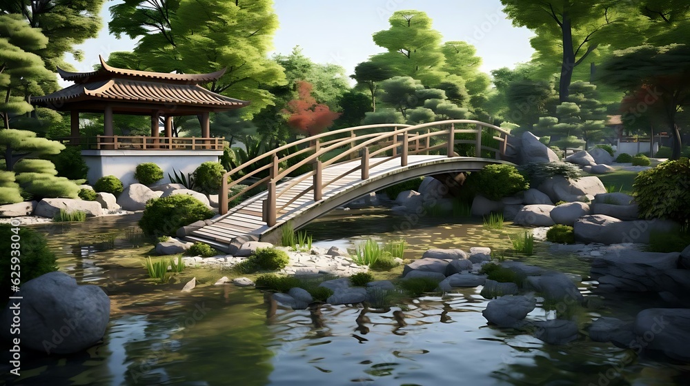 a bridge over a pond