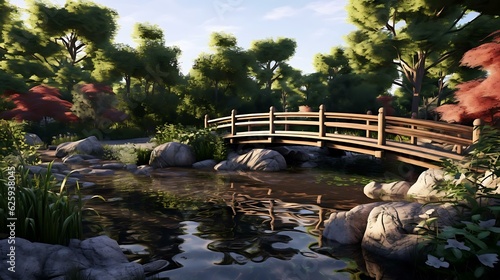 a bridge over a pond