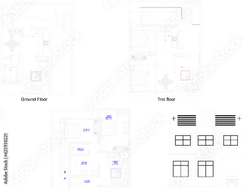Vector illustration sketch of a simple multi-storey house floor plan