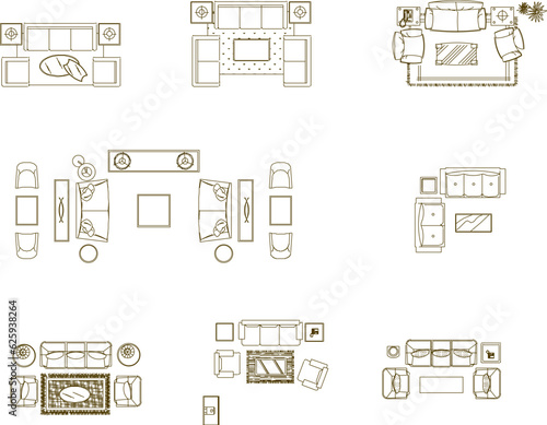 Vector illustration sketch of living room chair layout interior 