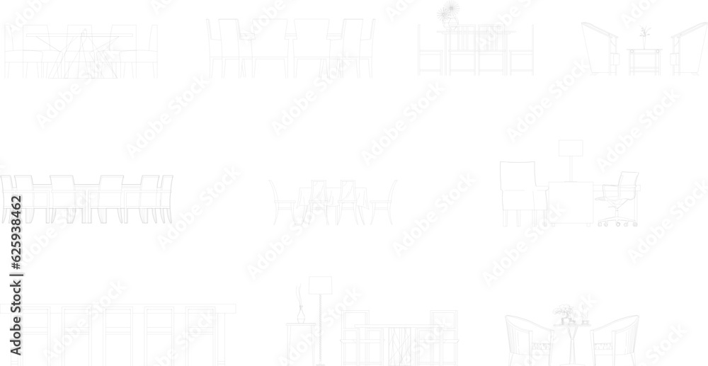 Vector sketch illustration of living room chair and dining table for interior
