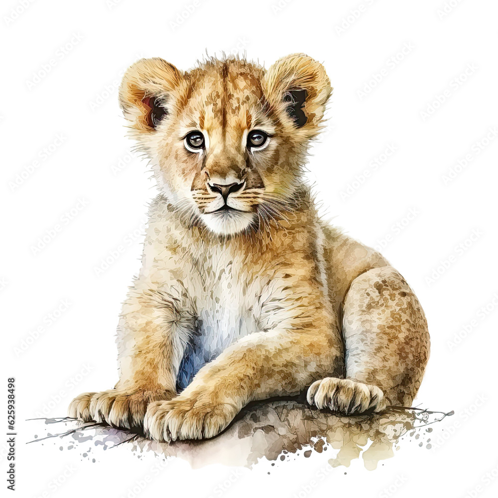 Obraz premium baby lion watercolor, Generative AI