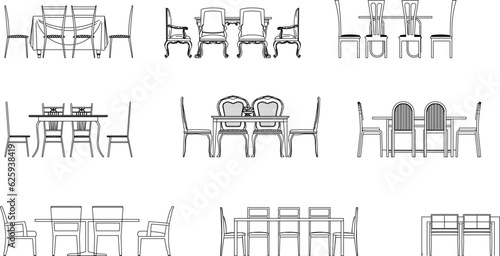 Vector sketch illustration of living room chair and dining table for interior