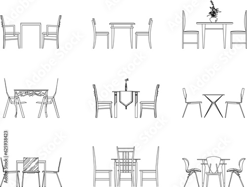 Vector sketch illustration of living room chair and dining table for interior