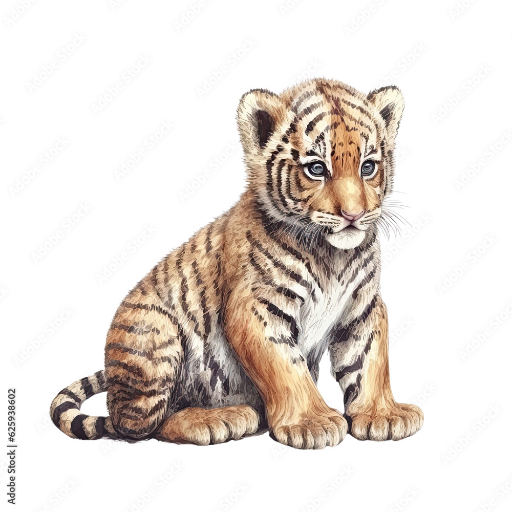 Fototapeta premium Baby Tiger Watercolor Art, Generative AI