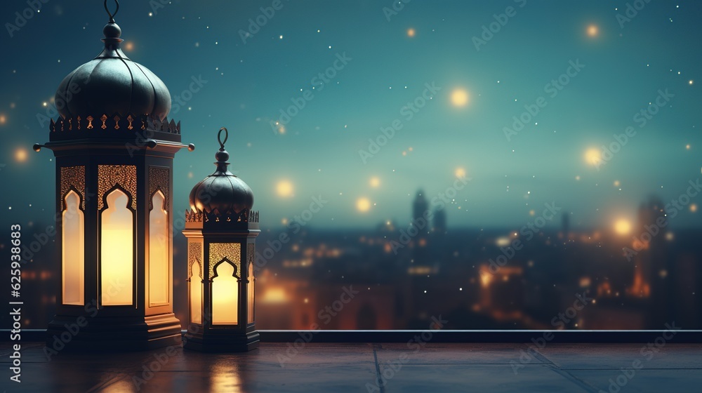 3D cartoon illustrations of mosques and lanterns produced for the holy festival.AI generated. 3D cartoon illustrations of mosques and lanterns produced for the holy festival.AI generated.