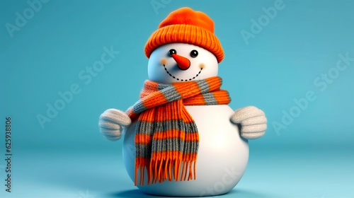 happy jolly snowman on blue background, AI Generated photo