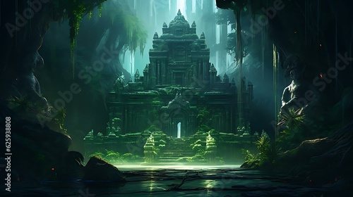 a video game showing a castle with trees and water in front of it © KWY
