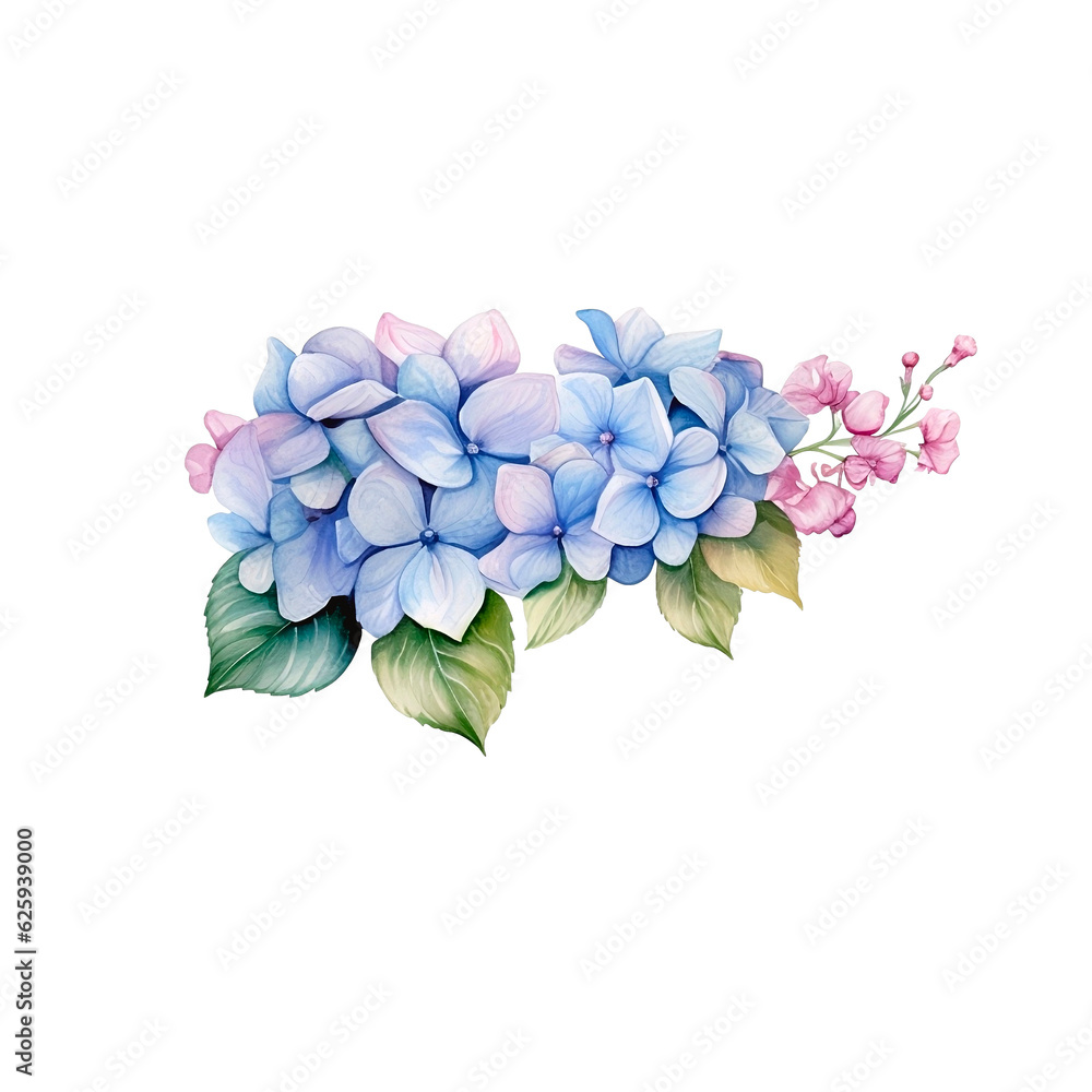 Water color beautiful hydrangeas bouquet garland png clip art