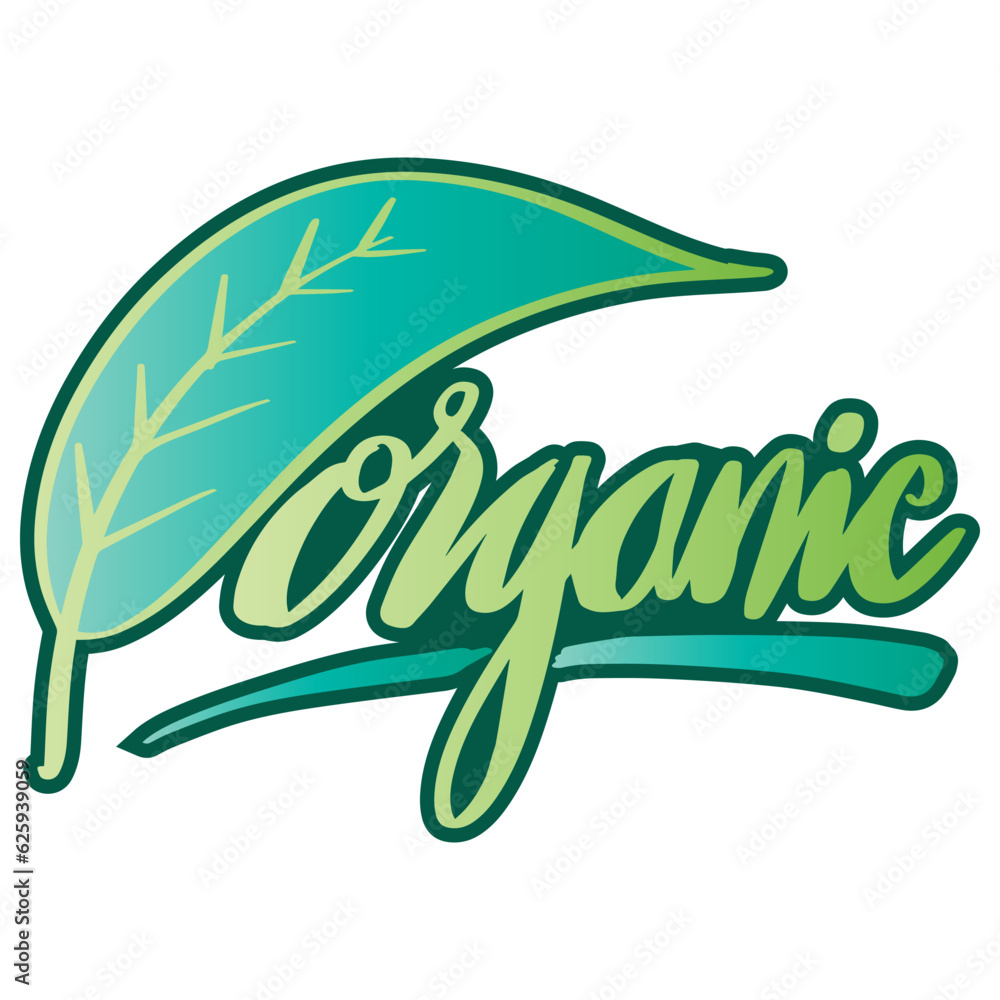 Organic hand written word text for typography with green leaf. Organic hand written word text for typography with green leaf.