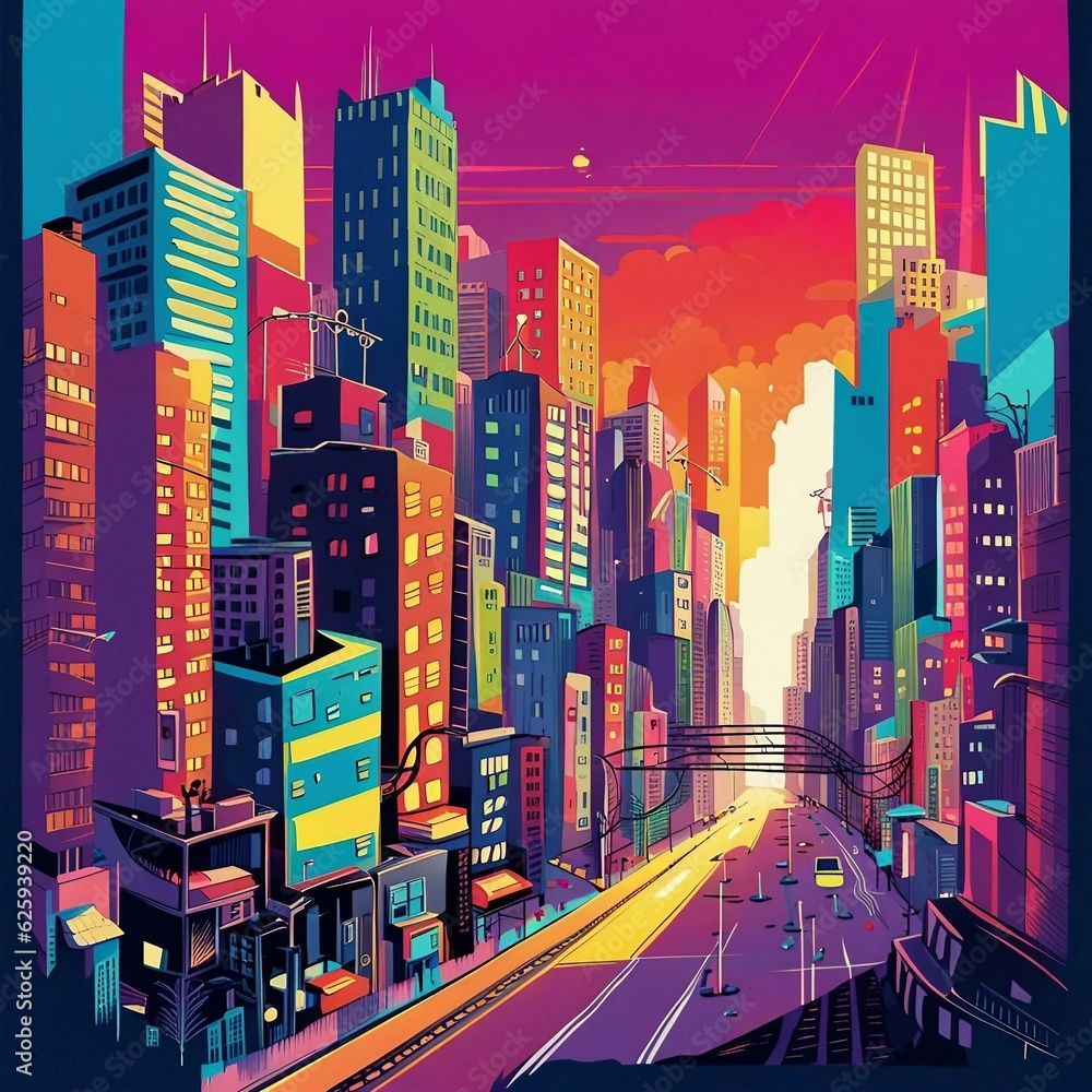 generative AI - colorful cityscape illustration background