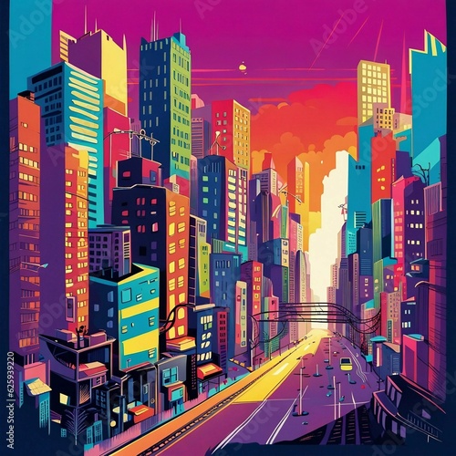 generative AI - colorful cityscape illustration background © adi
